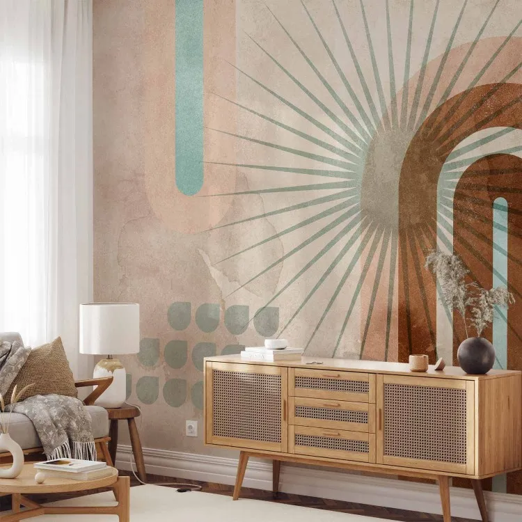 Geometrické oblouky - akvarelová abstrakce se sluncem a vzory