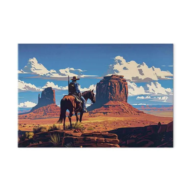 Kovboj v divočině - jezdec obdivující skalnatou krajinu