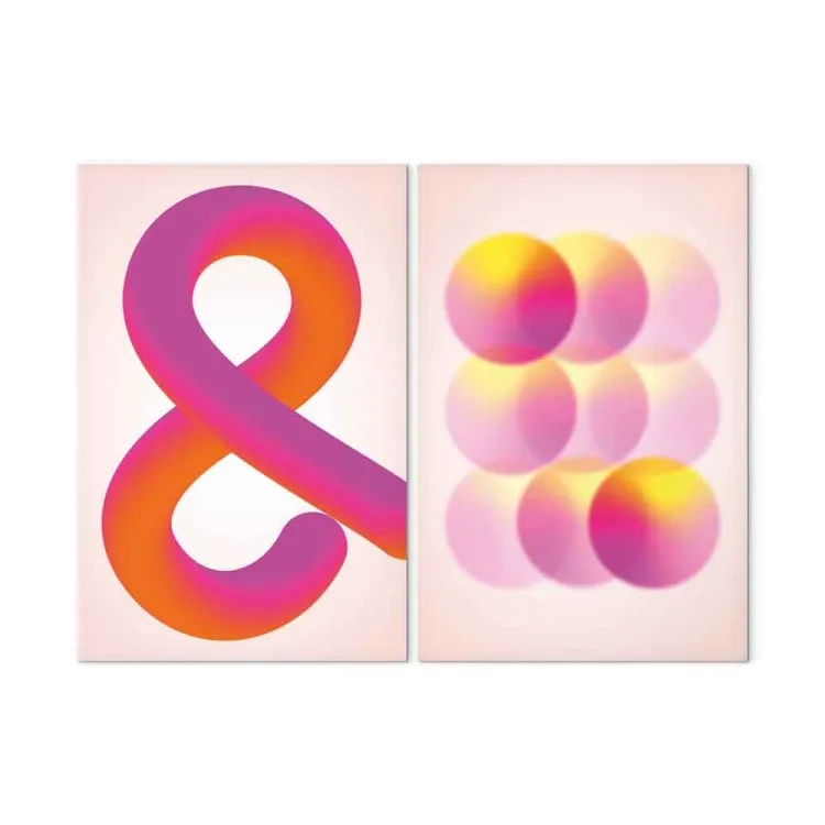 Gradientní symbol - oranžový ampersand a růžové kuličky v pastelových tónech
